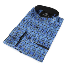 African Shield - Royal Blue Men's Jacquard Satin Luxury Formal Shirt