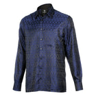 African Shield - Navy Men's Jacquard Satin Luxury Formal Shirt