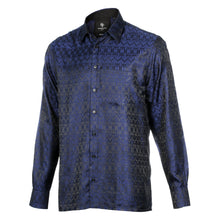African Shield - Navy Men's Jacquard Satin Luxury Formal Shirt
