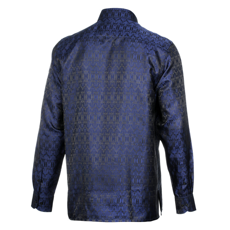 African Shield - Navy Men's Jacquard Satin Luxury Formal Shirt
