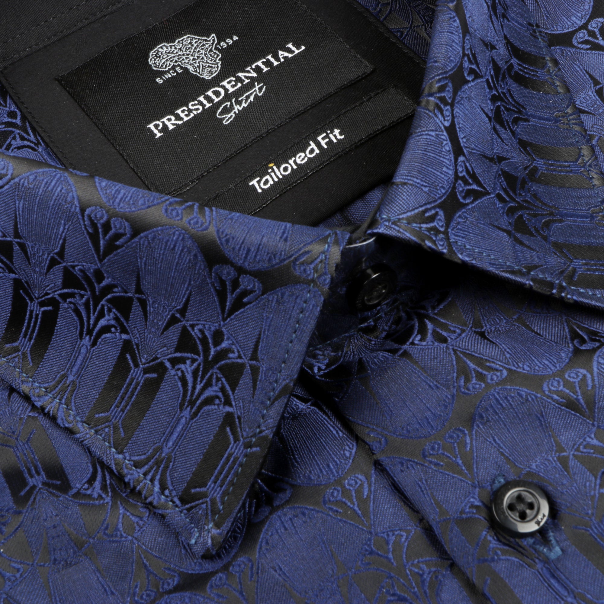 African Shield - Navy Men's Jacquard Satin Luxury Formal Shirt