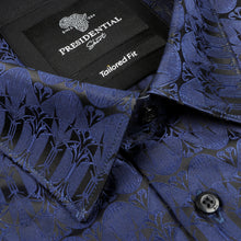 African Shield - Navy Men's Jacquard Satin Luxury Formal Shirt