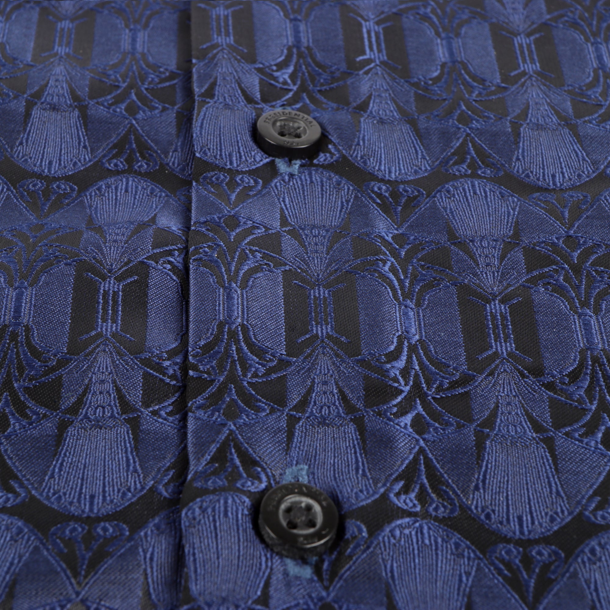 African Shield - Navy Men's Jacquard Satin Luxury Formal Shirt