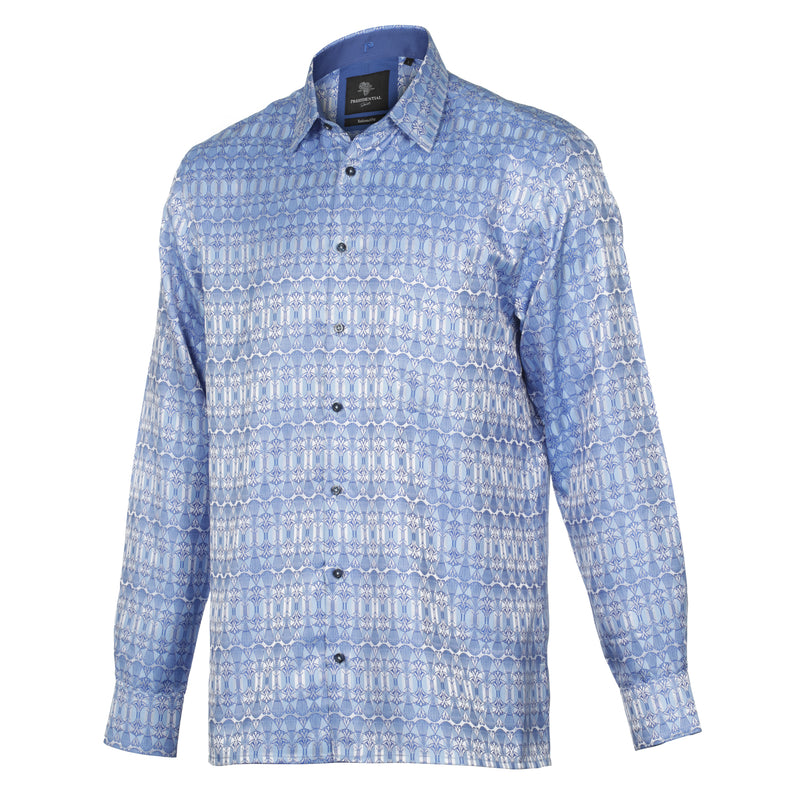 African Shield - Blue Men's Jacquard Satin Luxury Formal Shirt