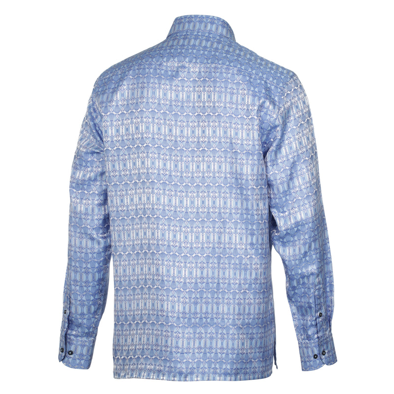 African Shield - Blue Men's Jacquard Satin Luxury Formal Shirt
