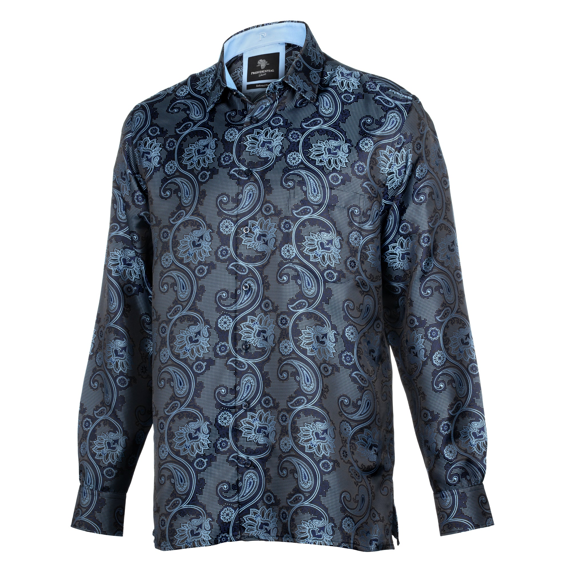 Paisley Flower - Navy Men's Jacquard Satin Luxury Formal Shirt