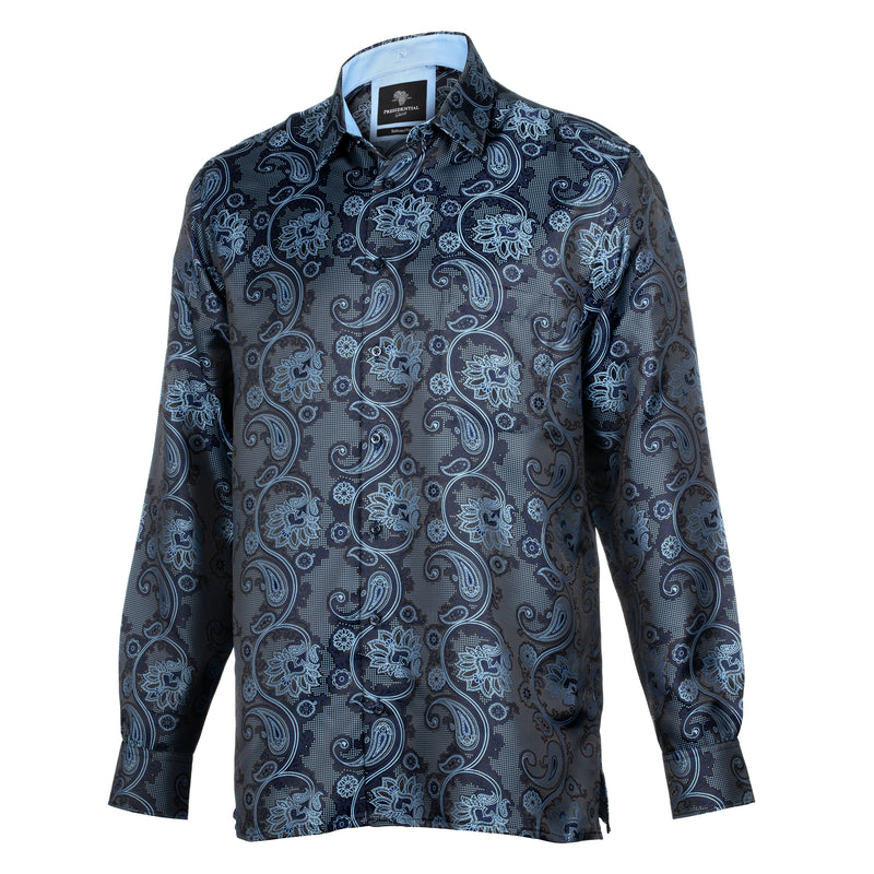 Paisley Flower - Navy Men's Jacquard Satin Luxury Formal Shirt