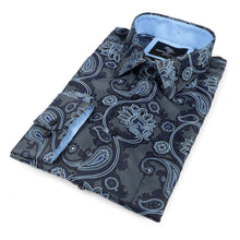 Paisley Flower - Navy Men's Jacquard Satin Luxury Formal Shirt