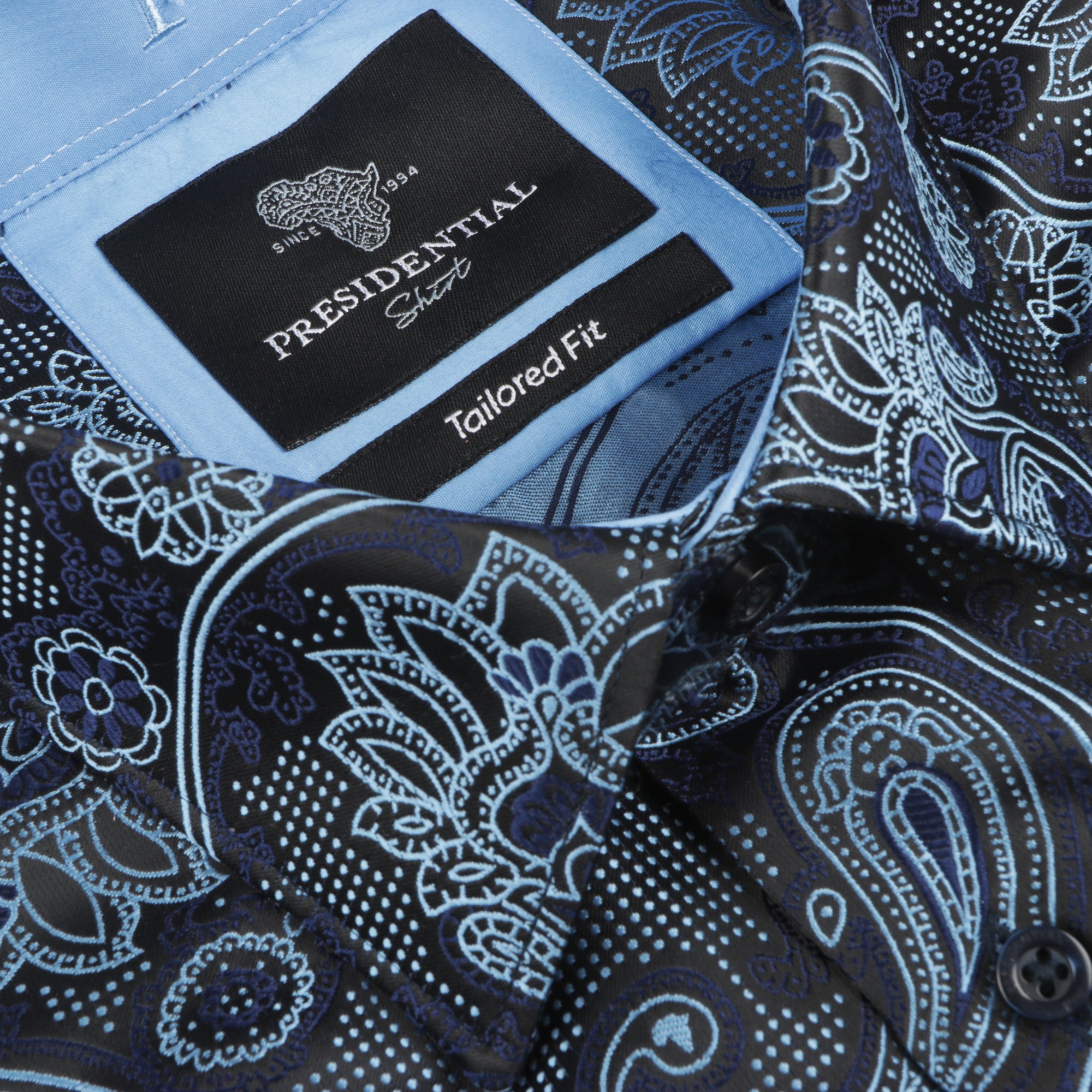Paisley Flower - Navy Men's Jacquard Satin Luxury Formal Shirt