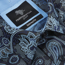 Paisley Flower - Navy Men's Jacquard Satin Luxury Formal Shirt