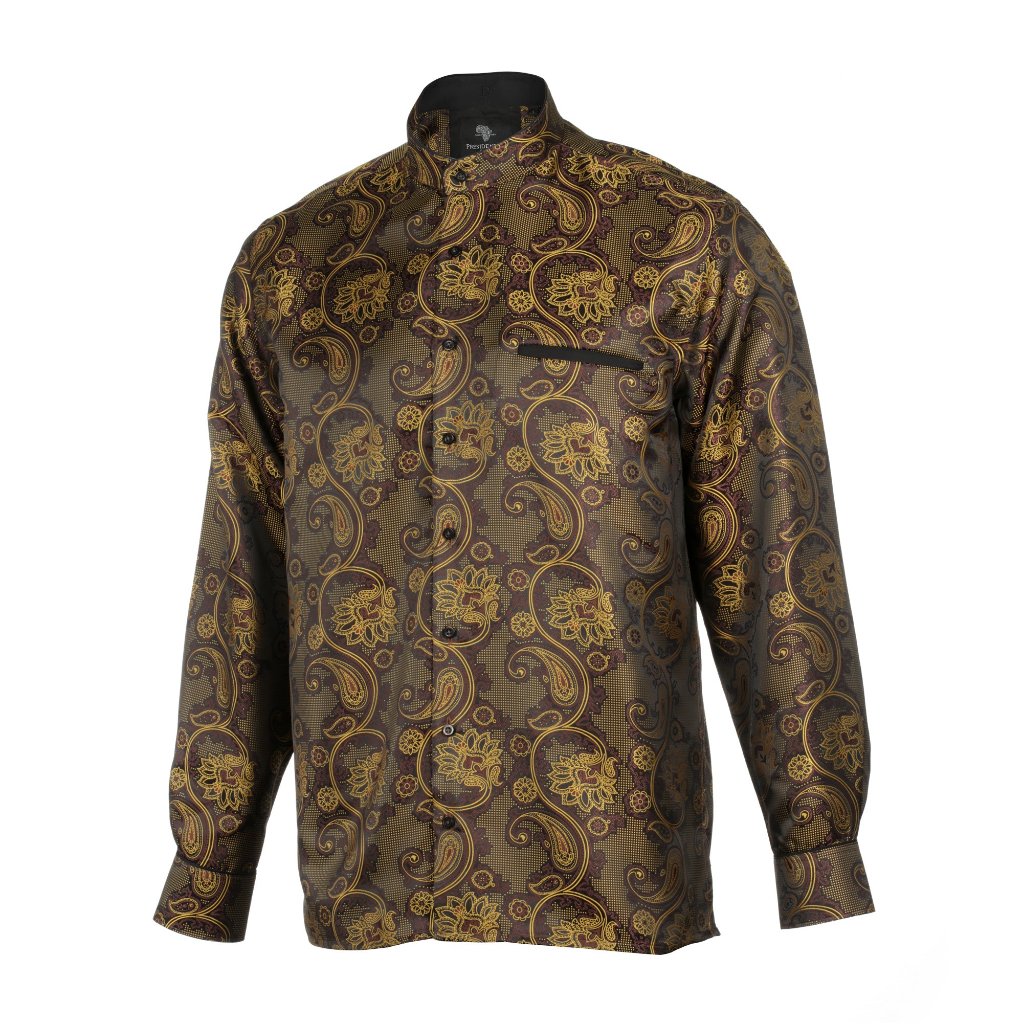 Paisley Flower - Brown Men's Jacquard Satin Luxury Formal Shirt