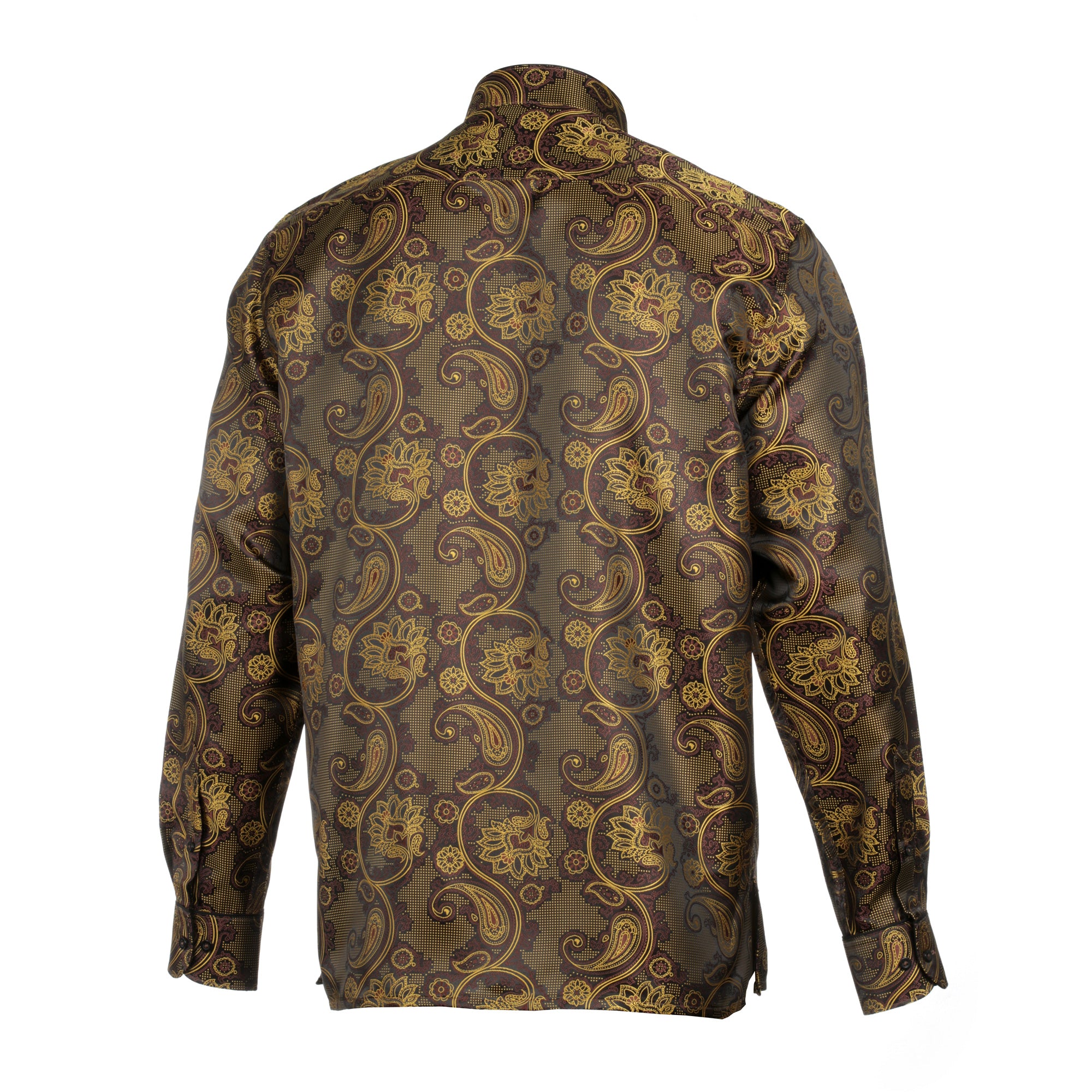 Paisley Flower - Brown Men's Jacquard Satin Luxury Formal Shirt