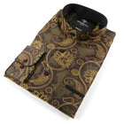 Paisley Flower - Brown Men's Jacquard Satin Luxury Formal Shirt