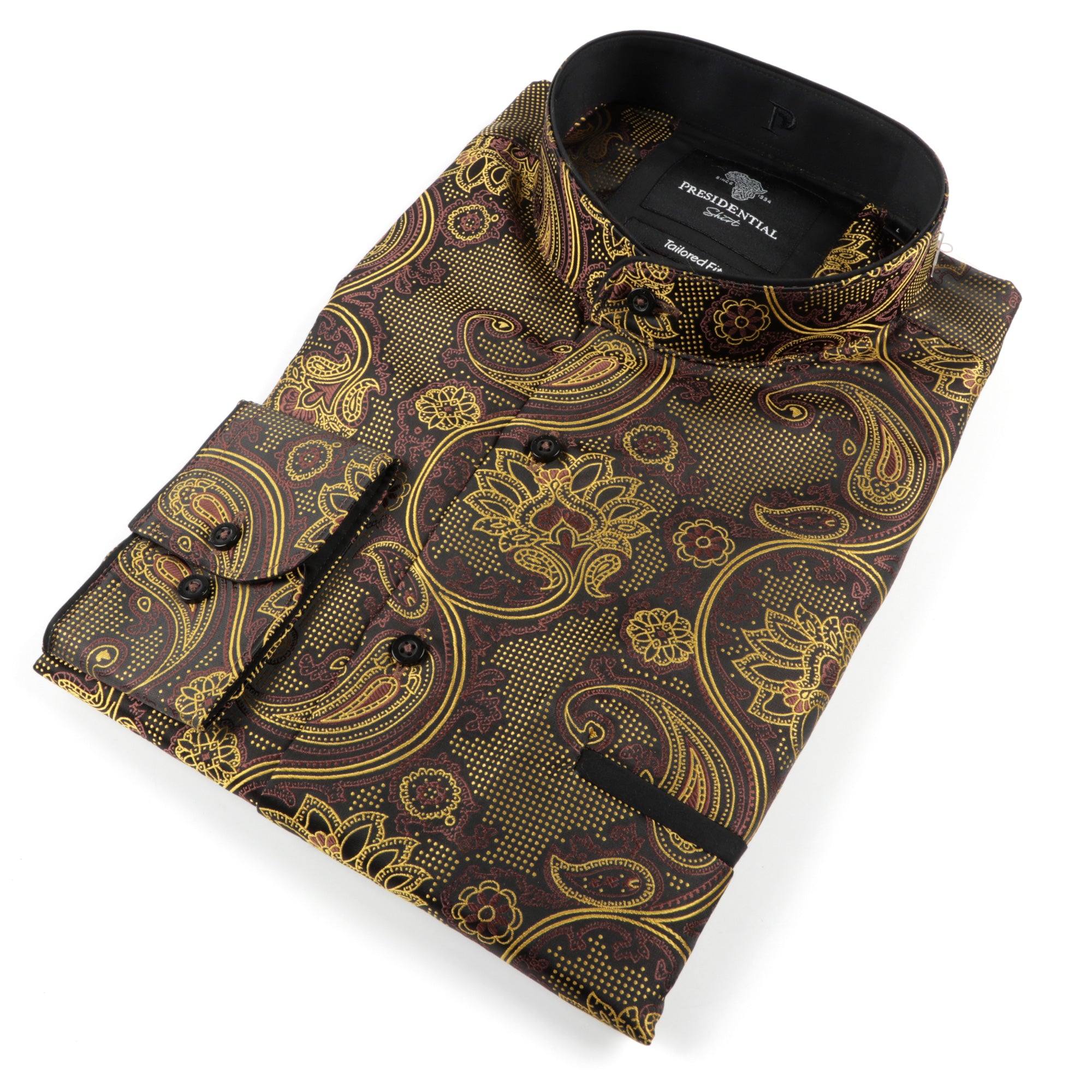 Paisley Flower - Brown Men's Jacquard Satin Luxury Formal Shirt