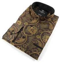Paisley Flower - Brown Men's Jacquard Satin Luxury Formal Shirt