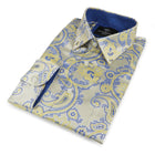 Paisley Flower - Blue Yellow Men's Jacquard Satin Luxury Formal Shirt