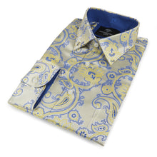 Paisley Flower - Blue Yellow Men's Jacquard Satin Luxury Formal Shirt