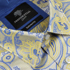Paisley Flower - Blue Yellow Men's Jacquard Satin Luxury Formal Shirt