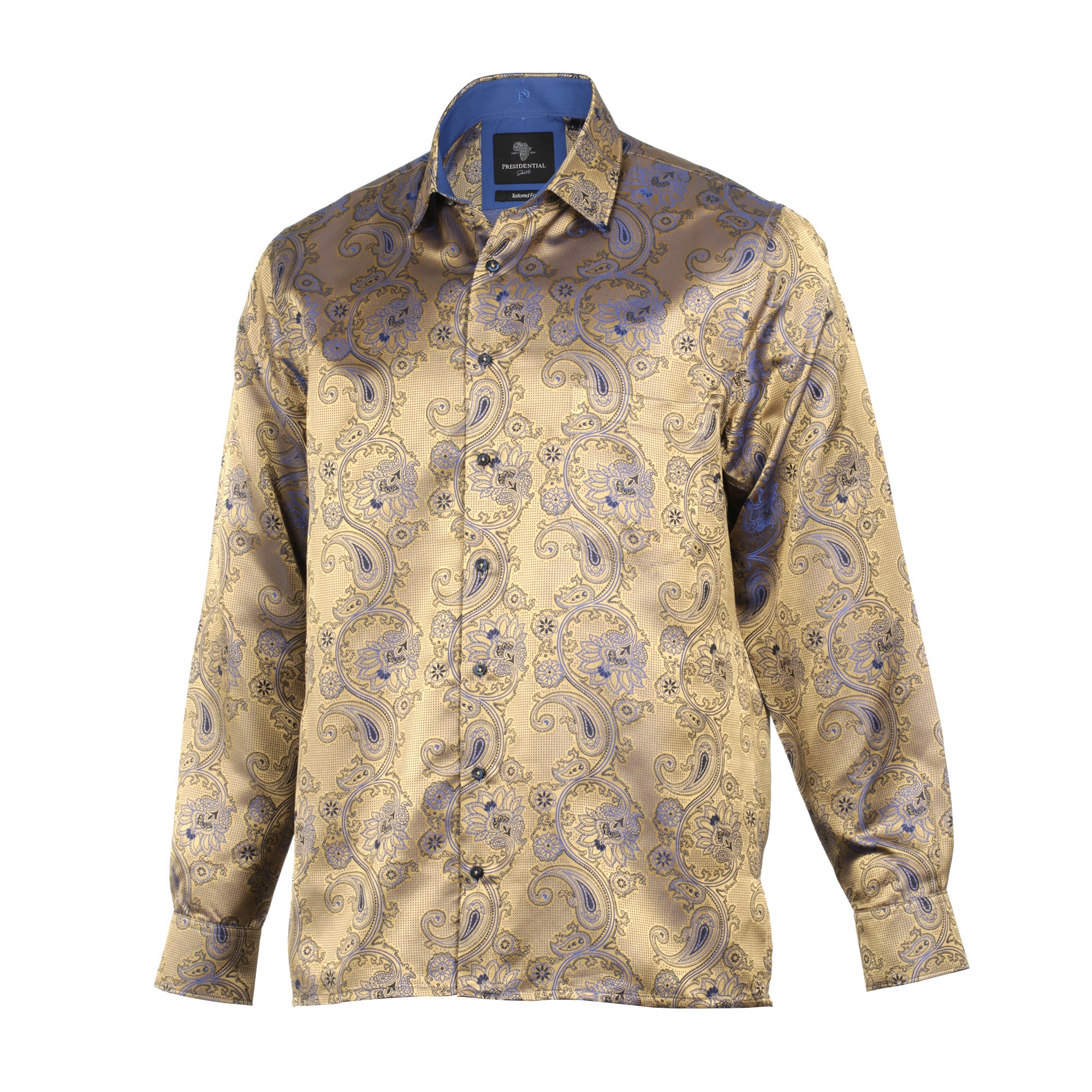 Paisley Flower - Gold Men's Jacquard Satin Luxury Formal Shirt