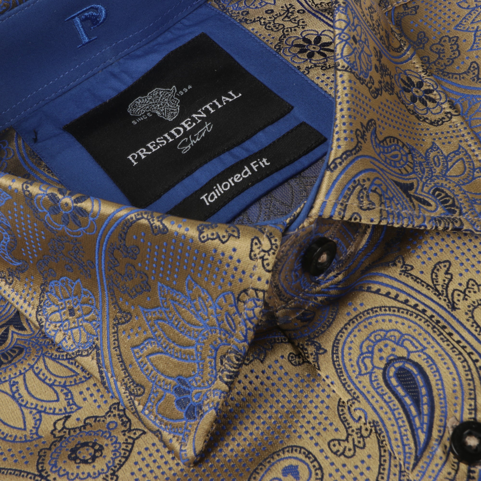 Paisley Flower - Gold Men's Jacquard Satin Luxury Formal Shirt