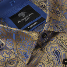 Paisley Flower - Gold Men's Jacquard Satin Luxury Formal Shirt
