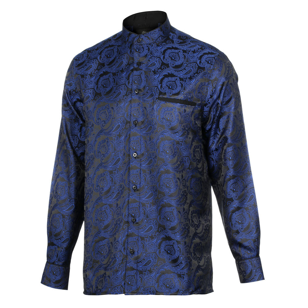 Paisley Leave - Royal Blue Men's Jacquard Satin Luxury Formal Shirt