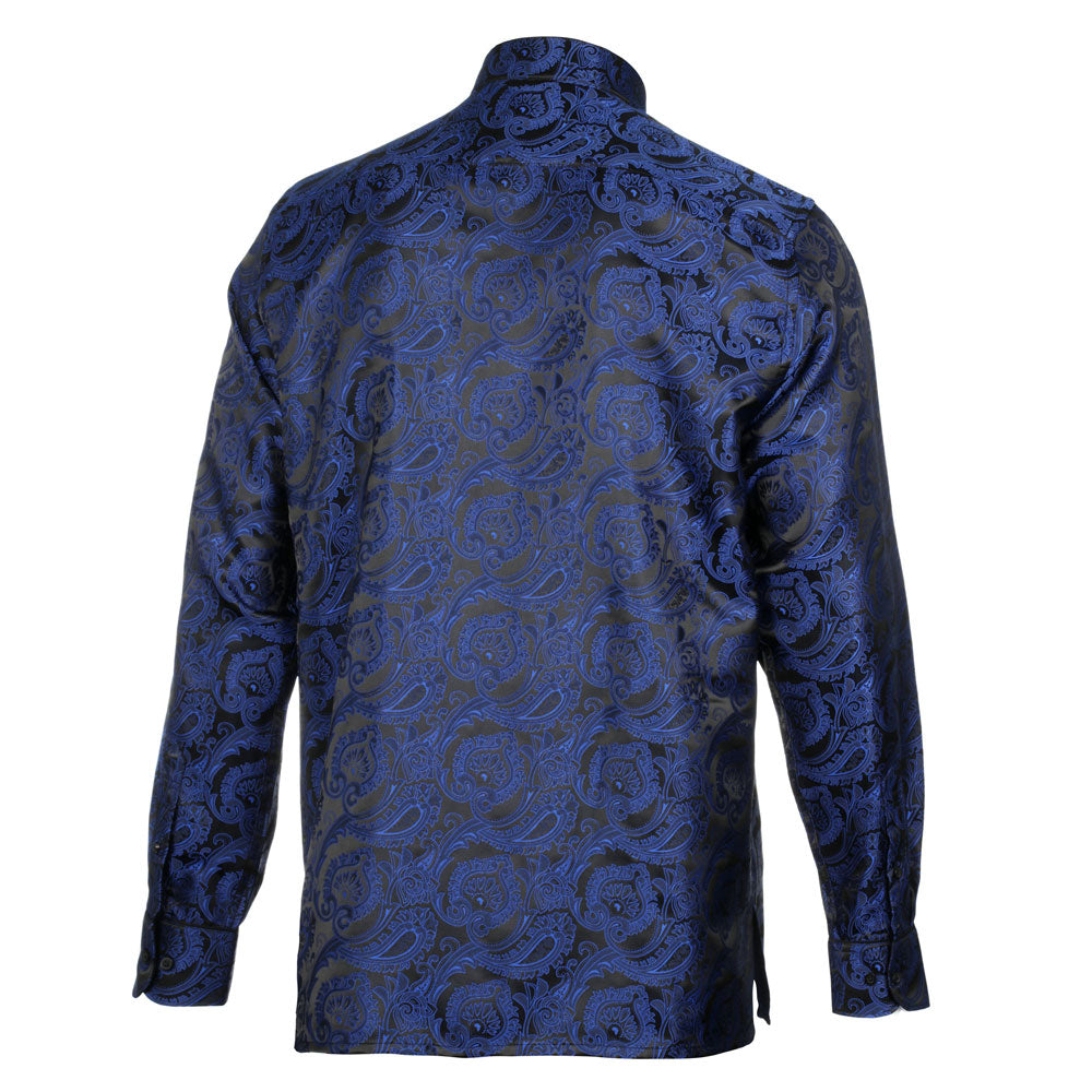 Paisley Leave - Royal Blue Men's Jacquard Satin Luxury Formal Shirt