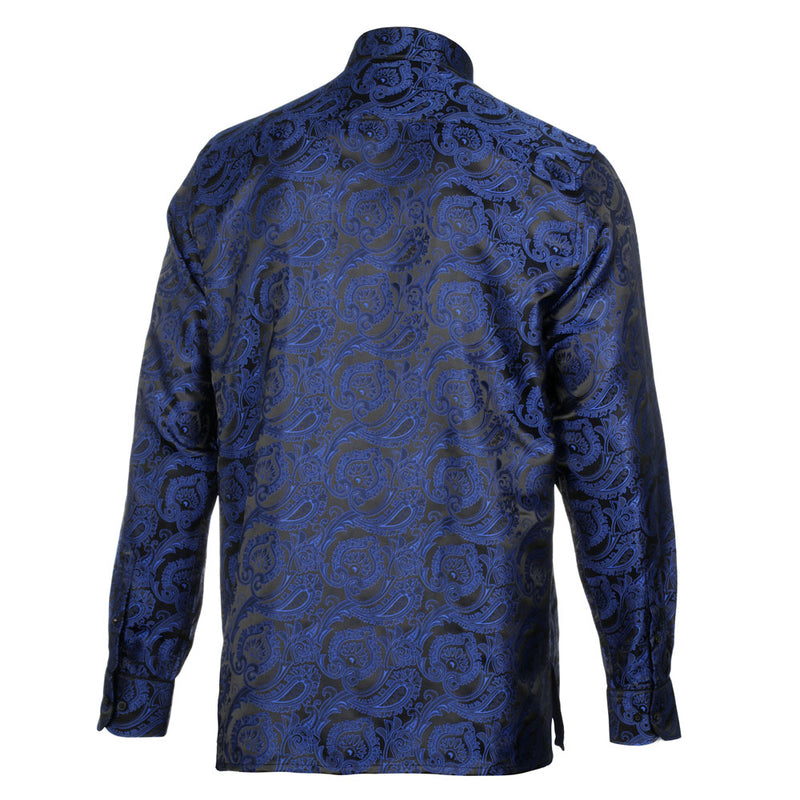 Paisley Leave - Royal Blue Men's Jacquard Satin Luxury Formal Shirt