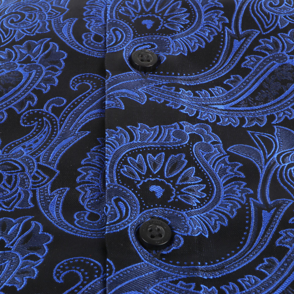 Paisley Leave - Royal Blue Men's Jacquard Satin Luxury Formal Shirt