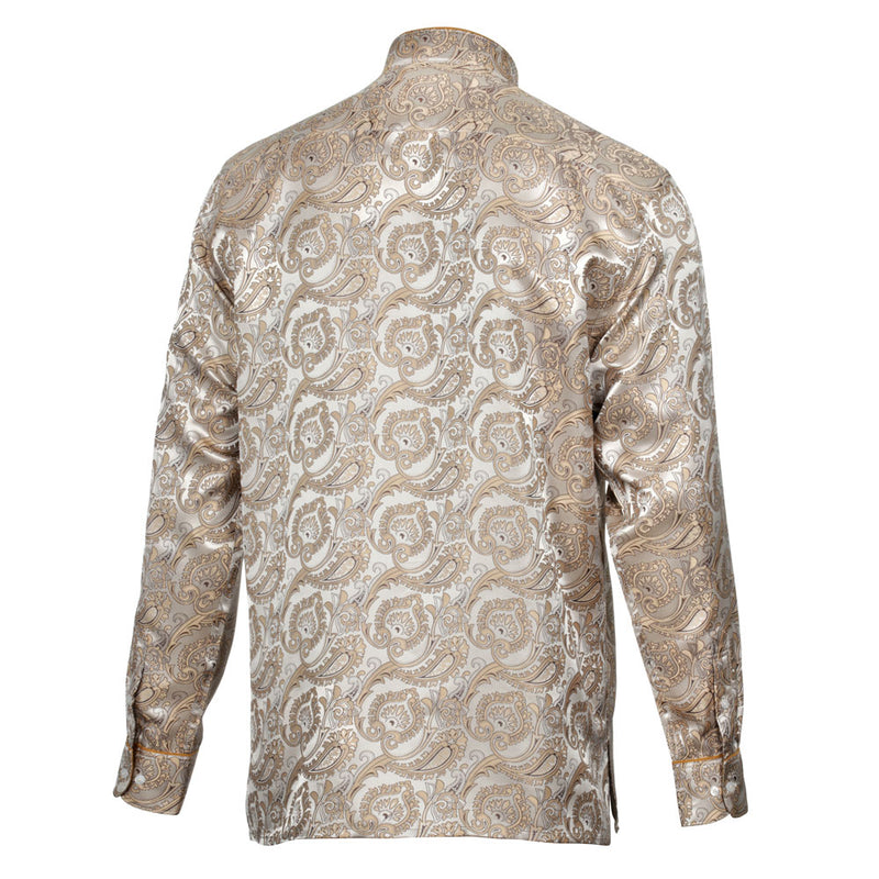 Paisley Leave - Light Brown Men's Jacquard Satin Luxury Formal Shirt