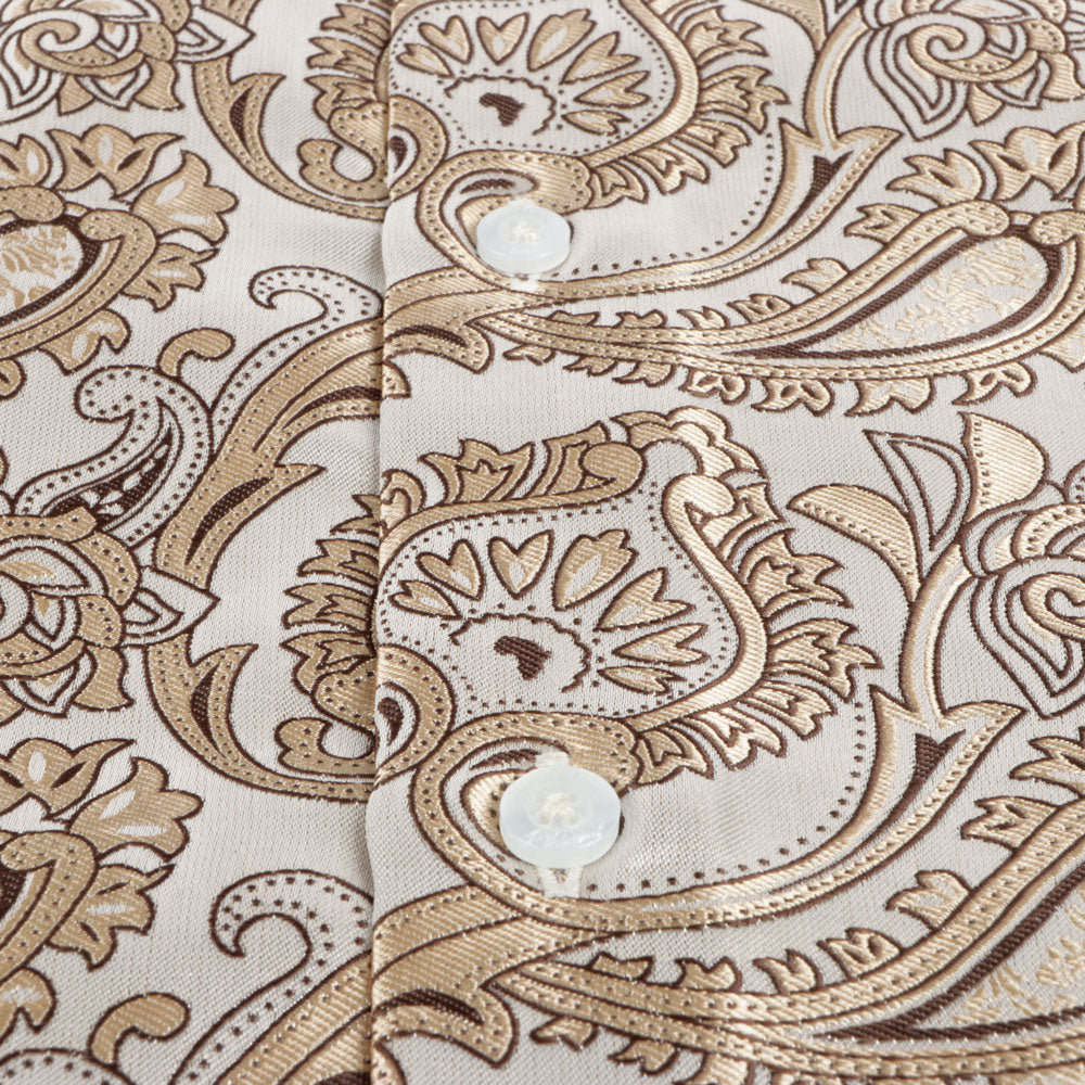 Paisley Leave - Light Brown Men's Jacquard Satin Luxury Formal Shirt
