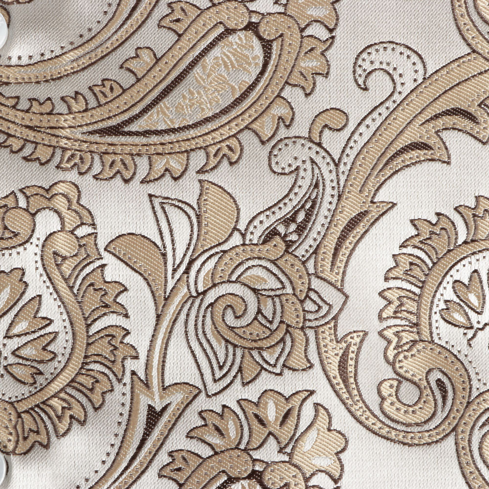 Paisley Leave - Light Brown Men's Jacquard Satin Luxury Formal Shirt