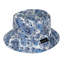 Men's Bucket Hat, Jacquard Woven Satin - Dotted Paisley Light Blue