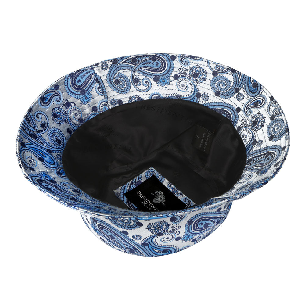 Men's Bucket Hat, Jacquard Woven Satin - Dotted Paisley Light Blue