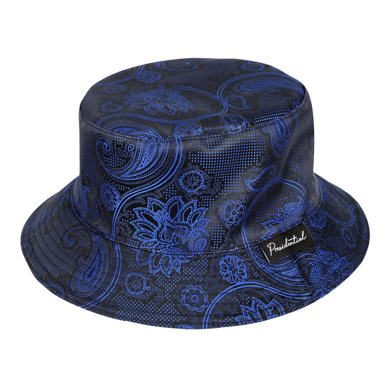 Men's Bucket Hat, Jacquard Woven Satin - Paisley Flower Navy