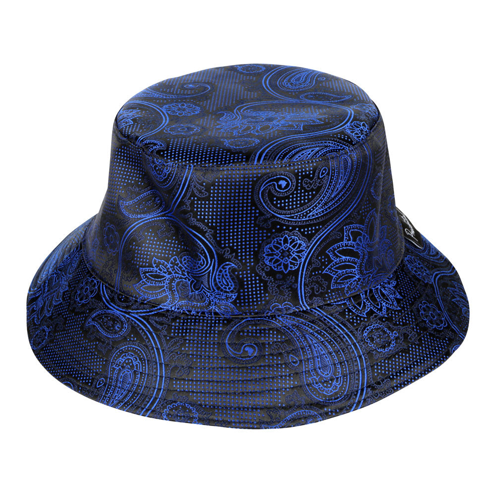 Men's Bucket Hat, Jacquard Woven Satin - Paisley Flower Navy
