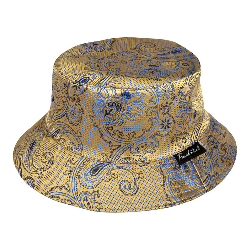 Men's Bucket Hat, Jacquard Woven Satin - Paisley Flower Gold