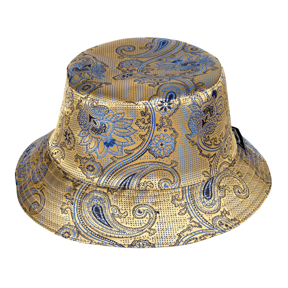 Men's Bucket Hat, Jacquard Woven Satin - Paisley Flower Gold