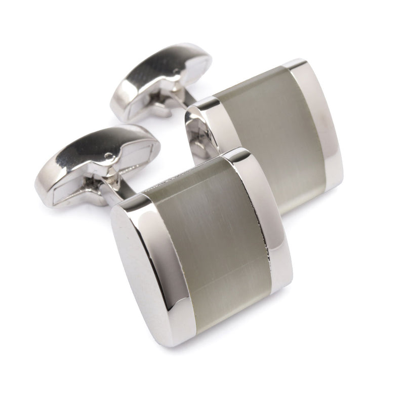 Men's Cufflink Square Enamel White - Silver