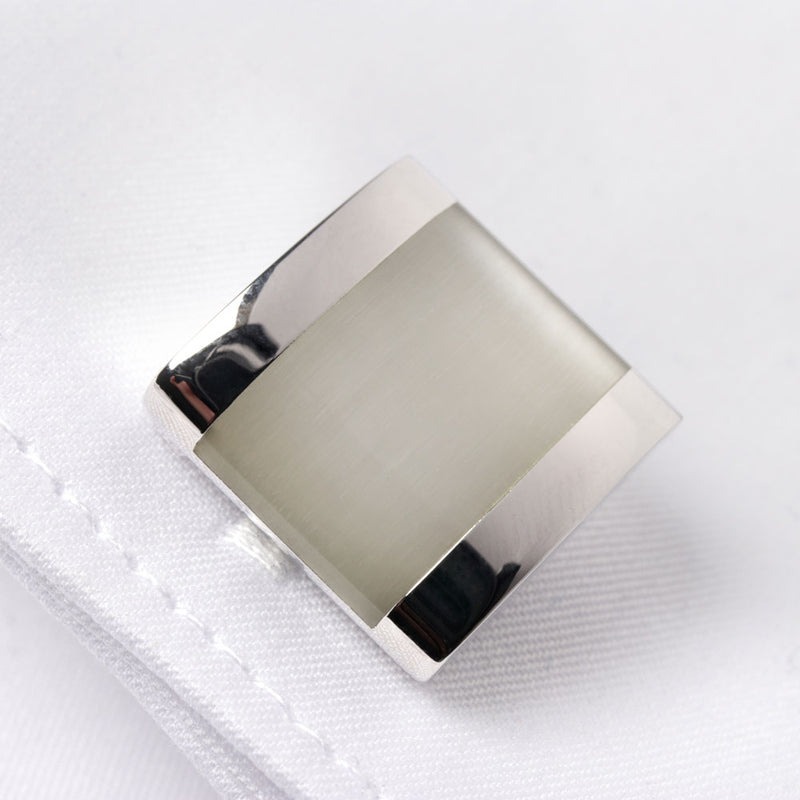 Men's Cufflink Square Enamel White - Silver