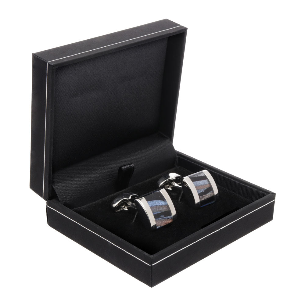 Men's Cufflink Square with charcoal Enamel - Silver