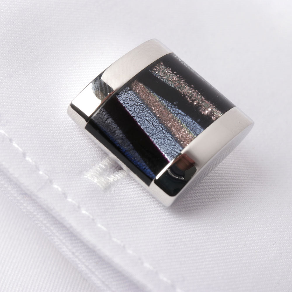 Men's Cufflink Square with charcoal Enamel - Silver