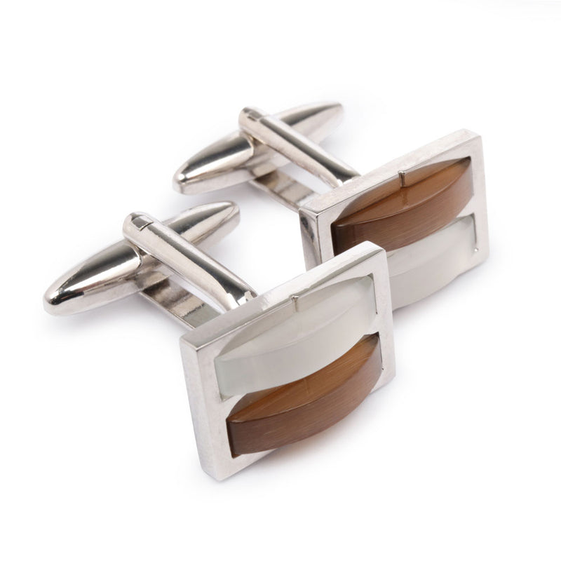Men's Cufflink Rectangular Two-toned Enamel - Silver