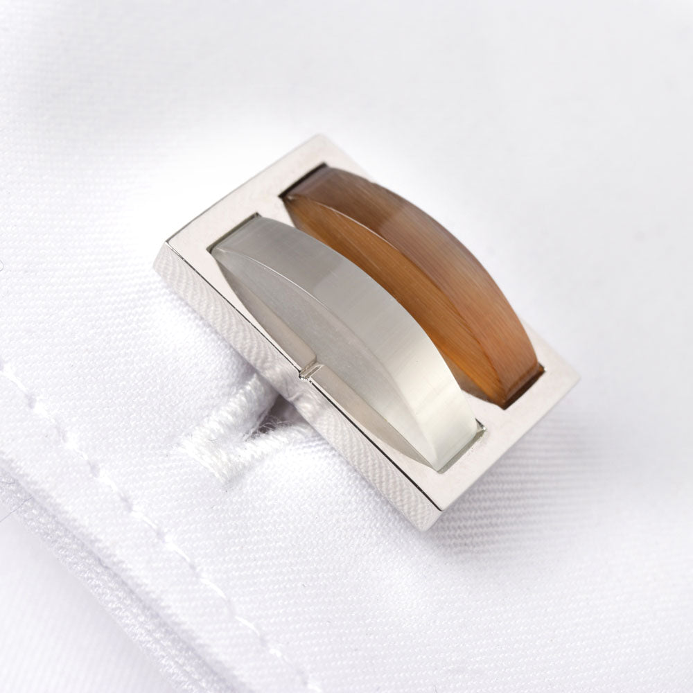 Men's Cufflink Rectangular Two-toned Enamel - Silver