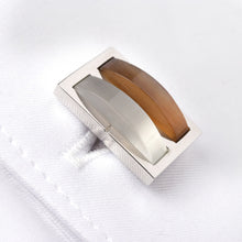 Men's Cufflink Rectangular Two-toned Enamel - Silver