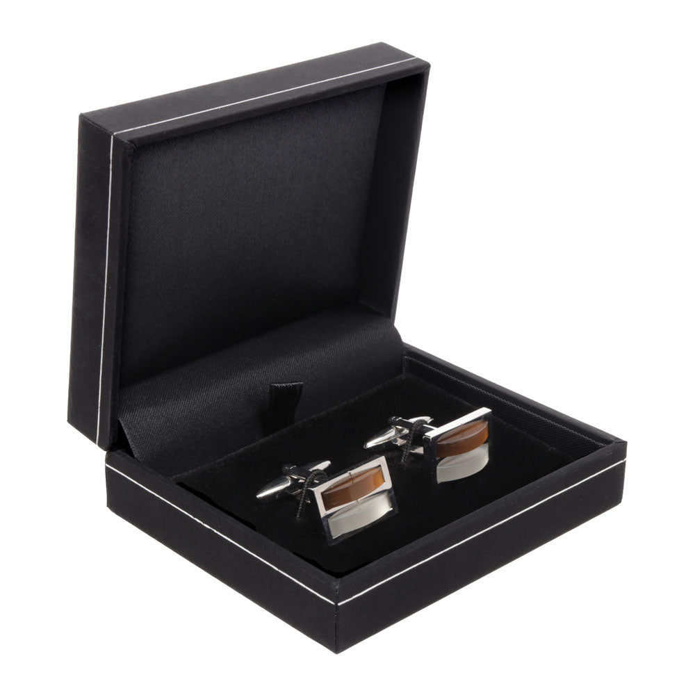 Men's Cufflink Rectangular Two-toned Enamel - Silver