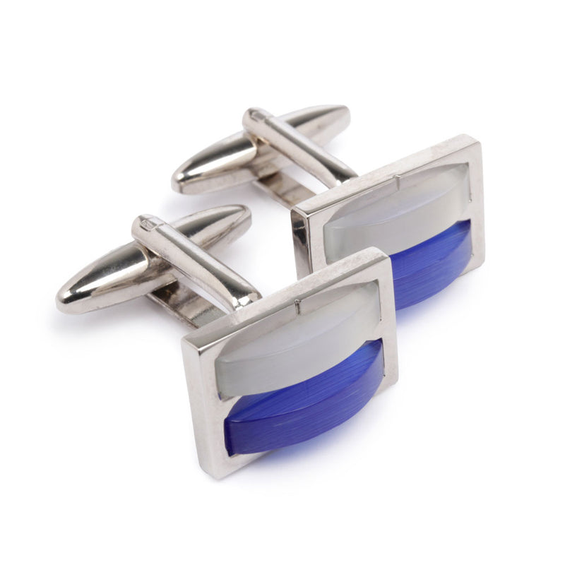Men's Cufflink Rectangular Two-toned Enamel - Silver