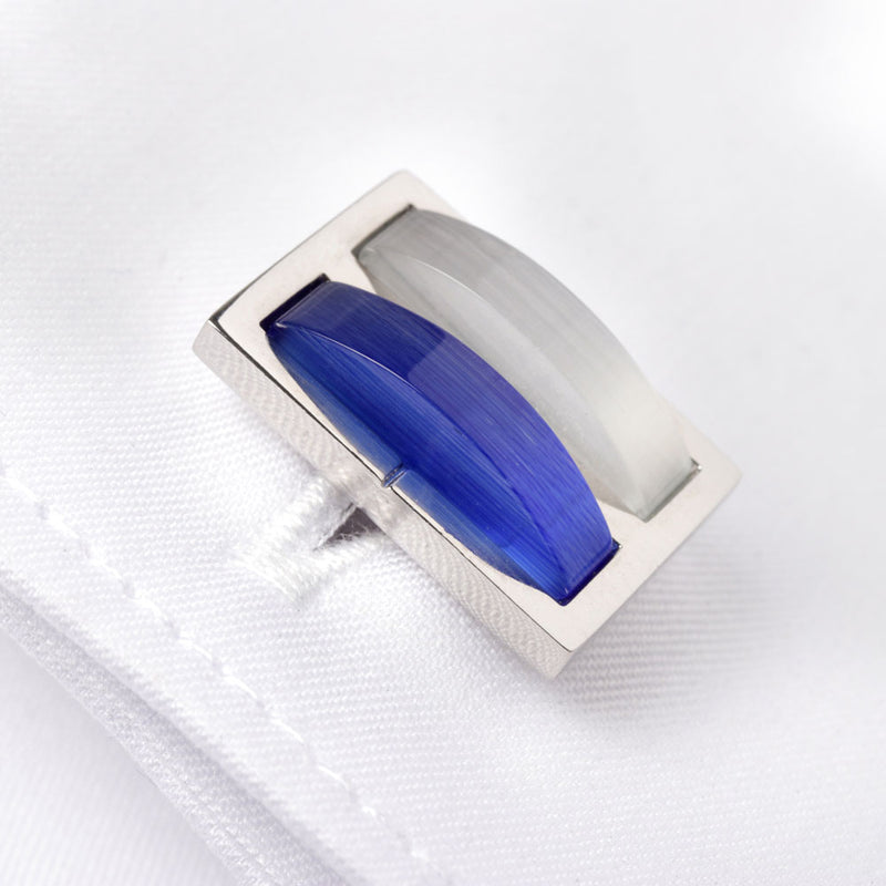 Men's Cufflink Rectangular Two-toned Enamel - Silver