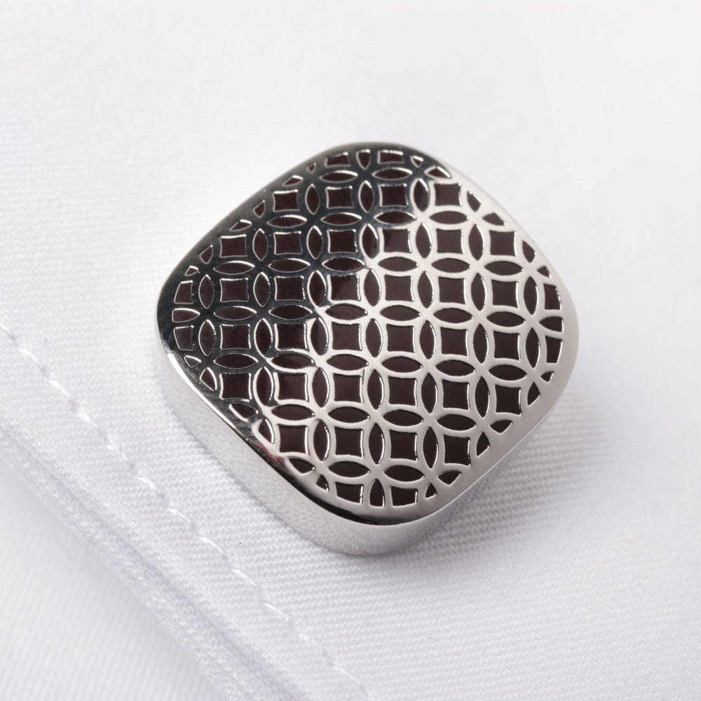 Men's Cufflink Square with stranded Detailing - Silver