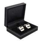 Men's Cufflink Rectangular black, white Stripe - Silver